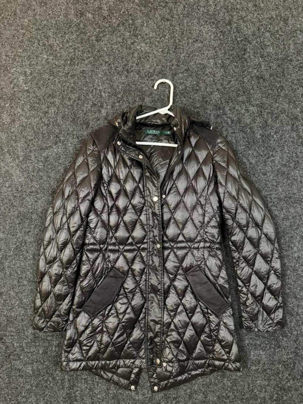 Lauren Ralph Lauren Hooded Diamond Quilted Coat Womens Small Black Full Zip Down